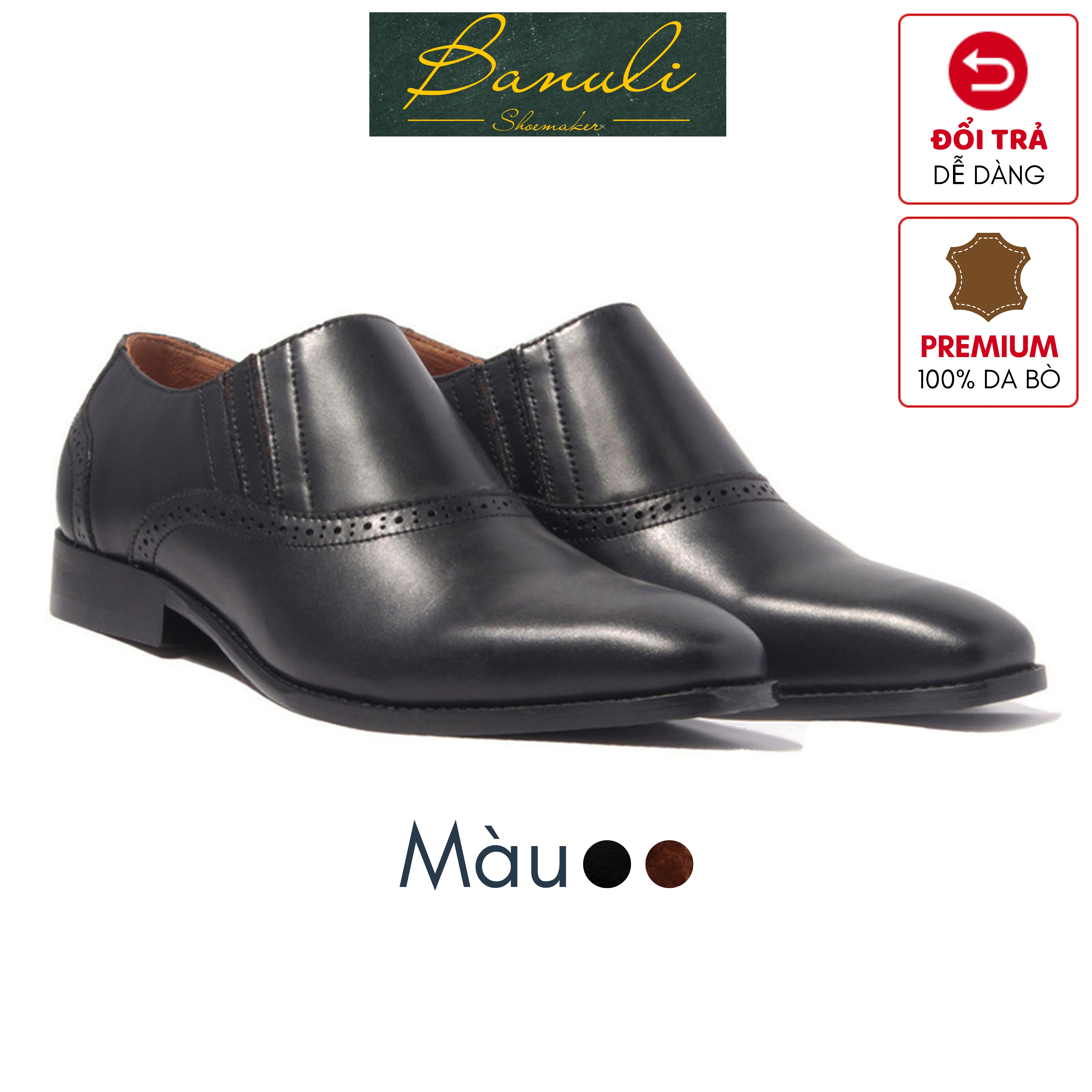 Giày Tây Lười Banuli Nam Công Sở Da Bê Italian H1SO1M1 Brogue Loafers (Da Mềm Dẻo, Đế Siêu nhẹ, Bảo Hành Trọn Đời)