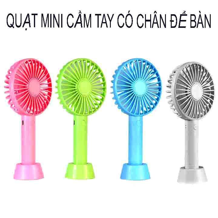 Quạt Mini Cầm Tay 4 Cánh Pin Sạc Có Đế Để Bàn - Quạt Mini Cầm Tay Tích Điện - Hàng  - Hàng Loại 1