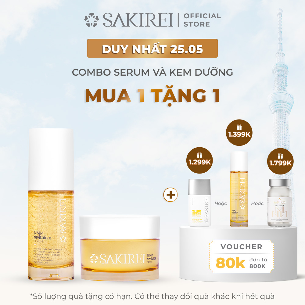 Combo Serum NMN và Kem dưỡng phục hồi da Sakirei NMN Revitalize từ Nhật Bản