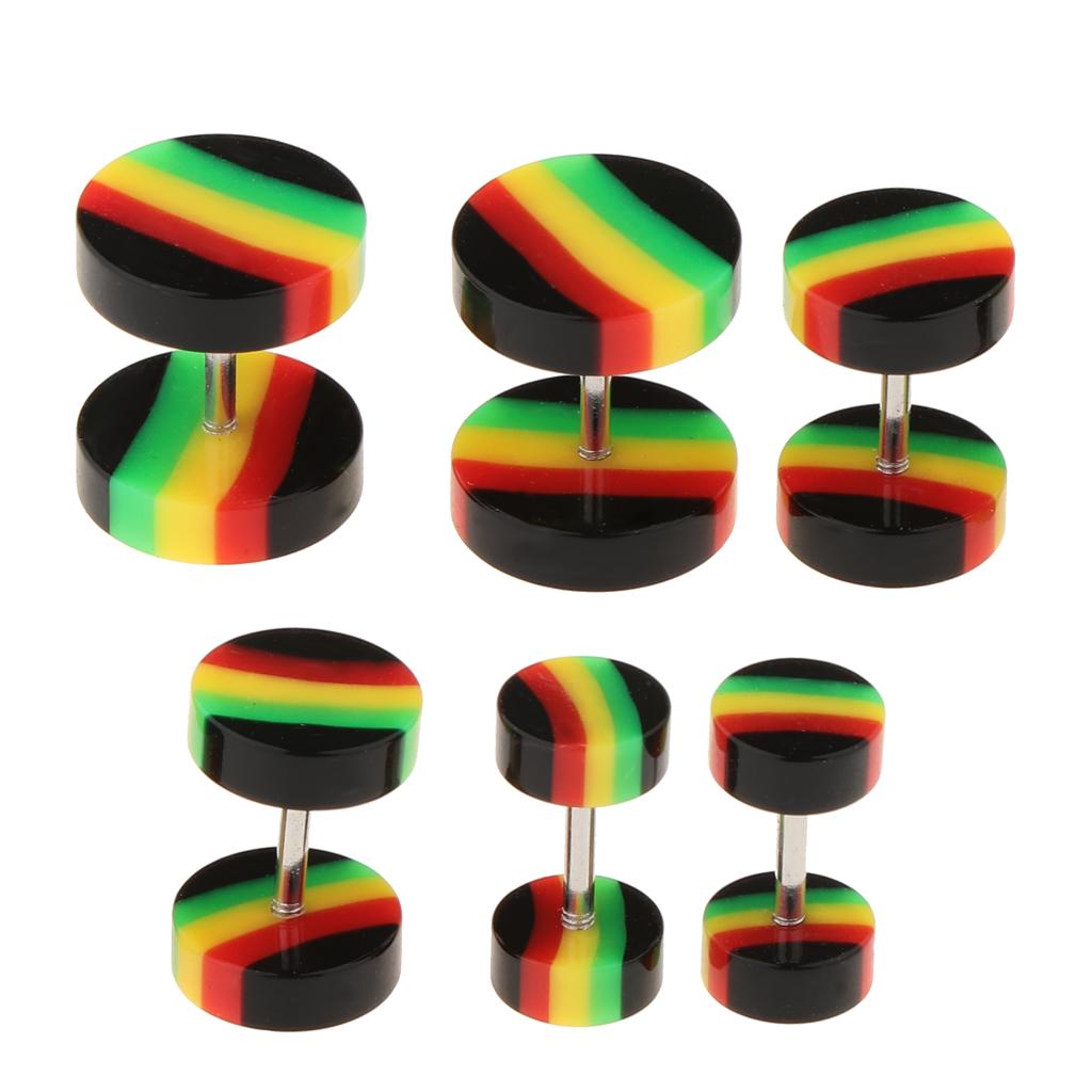 6 Pieces Acrylic Ear Earrings Flesh Tunnel Stainless Steel Fake Plugs 18g