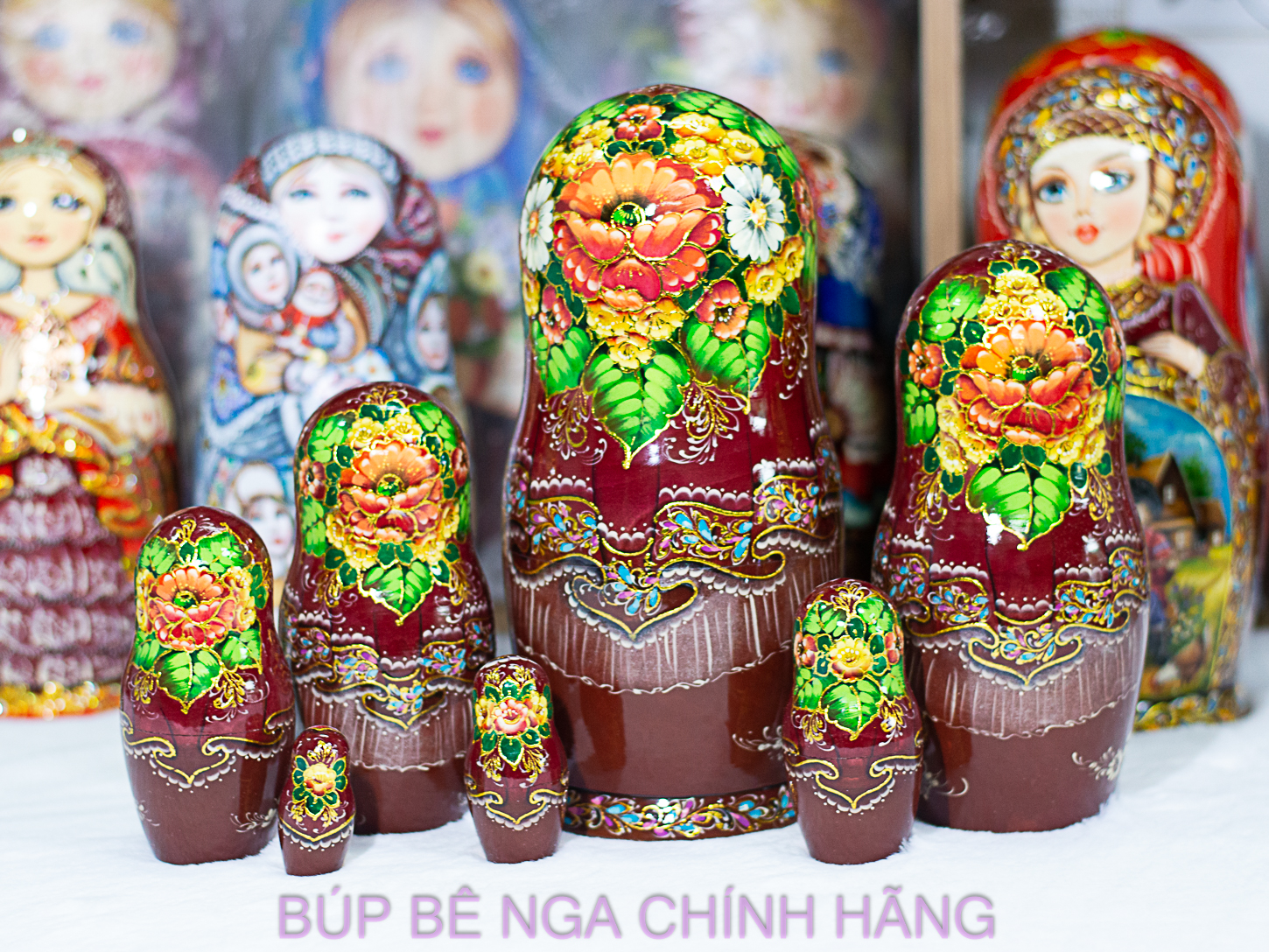BỘ BÚP BÊ NGA MATRYOSHKA CAO CẤP 7 LỚP 22CM HOA VĂN "THIẾU NỮ THÔN QUÊ NGA" CỰC ĐẸP VÀ NỮ TÍNH, SANG TRỌNG, ĐẸP MẮT