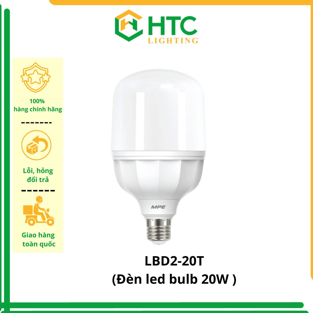 Bóng đèn led Bulb 20W - LBD2 - 20T (trắng), LBD2-20V (vàng)- Thương Hiệu MPE