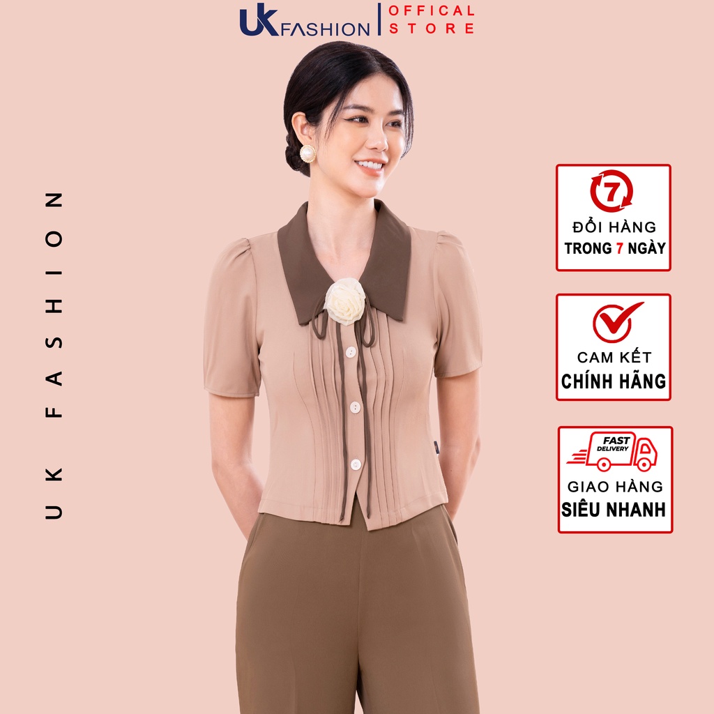 Áo Sơ Mi Nữ Công Sở Cộc Tay UK Fashion Thiết Kế Bấu Mí Phối Nơ Cổ Nữ Tính, Chất Liệu Nhập Hàn Cao Cấp NKSM2203006