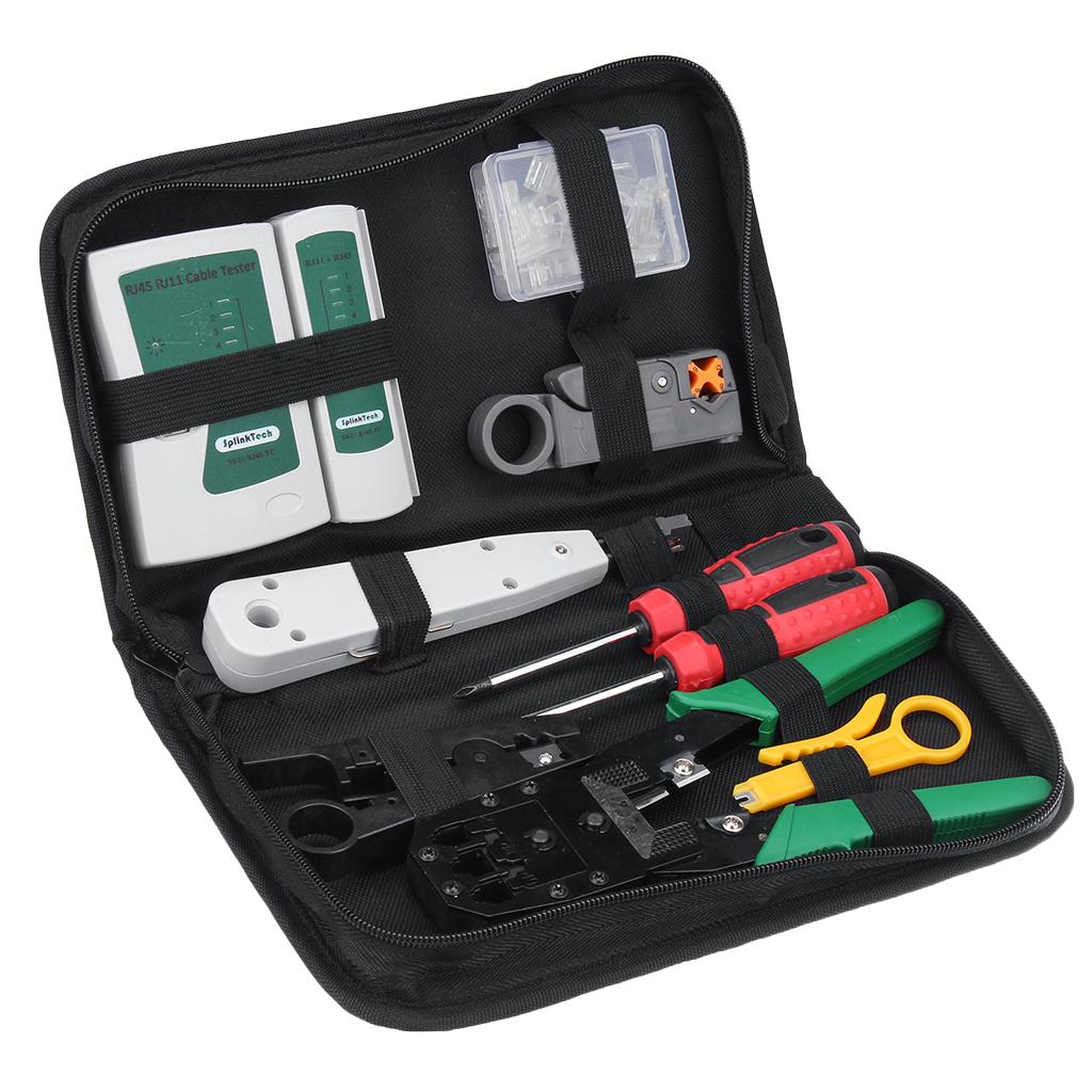Network Cable Repair Maintenance Tool Kit Set,  Rj11 Cat5e Cat6 Cable Tester Test Crimper Crimping Stripper, Cutter Tool Kit with Case