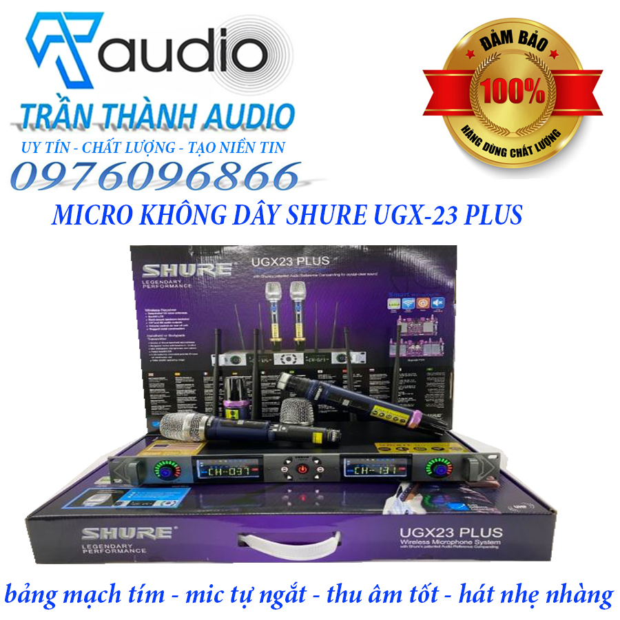 Micro Không Dây UGX 23 Plus Vỉ Tím hàng chính hãng có tự ngắt thế hệ 2023,Tặng kèm khay sạc pin tiểu + 4 viên pin gắn mic 1200mah