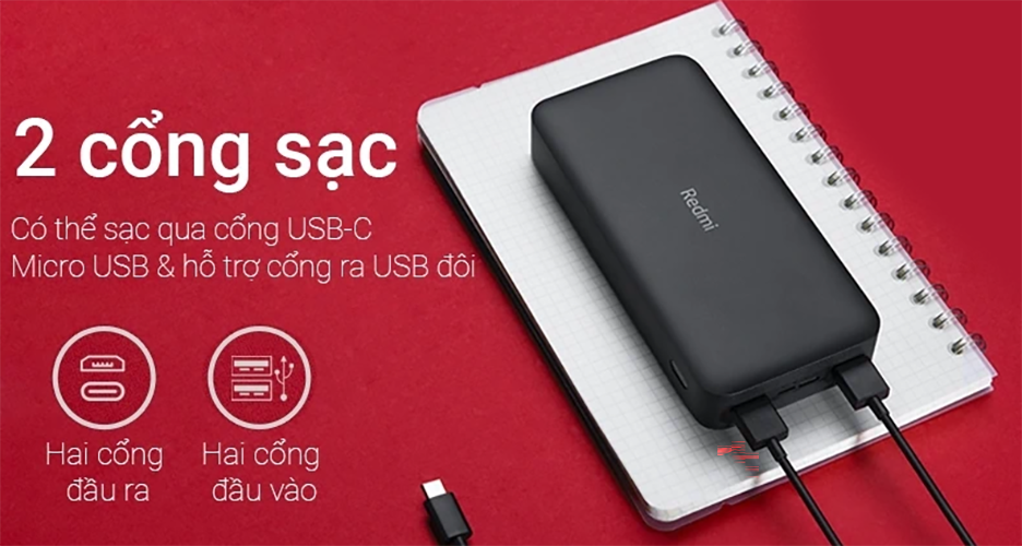 Pin Sạc Dự Phòng Xiaomi Redmi 20000mAh PB200LZM Tích Hợp Cổng USB Type - C In Hỗ Trợ Sạc Nhanh 18W - Hàng Chính Hãng