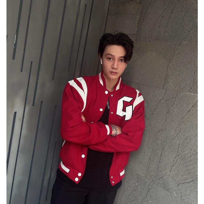 Áo Khóac Form Rộng Nỉ Jacket Varsity V19 - Màu Đỏ