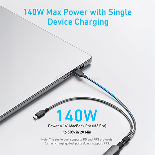 Cáp USB Type-C to Type-C Anker 2 in 1 USB-C 1.2m 140W A8895 - Hàng chính hãng