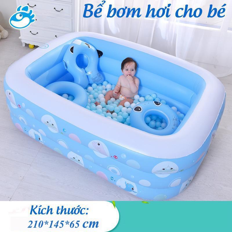 Bể bơi 2m1 Họa Tiết 3 Tầng Dày Dặn Màu Xanh