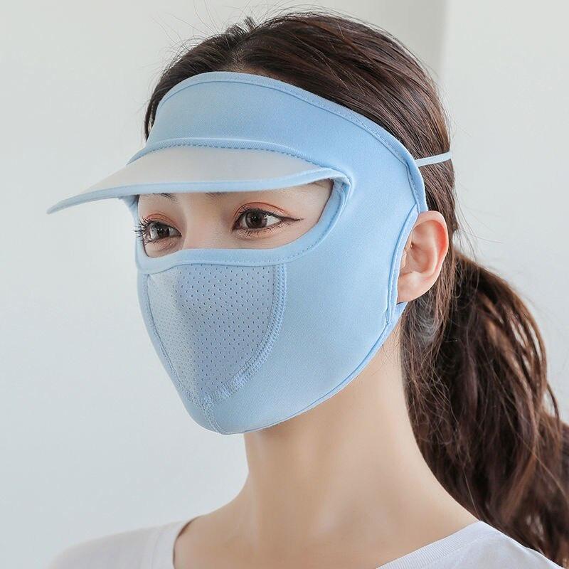2-IN-1 Sunscreen Hat Full Face Cover Mask Breathable Ice Silk Sun Hat Face Mask Summer Outdoor Sport Riding Cycling Mask Caps