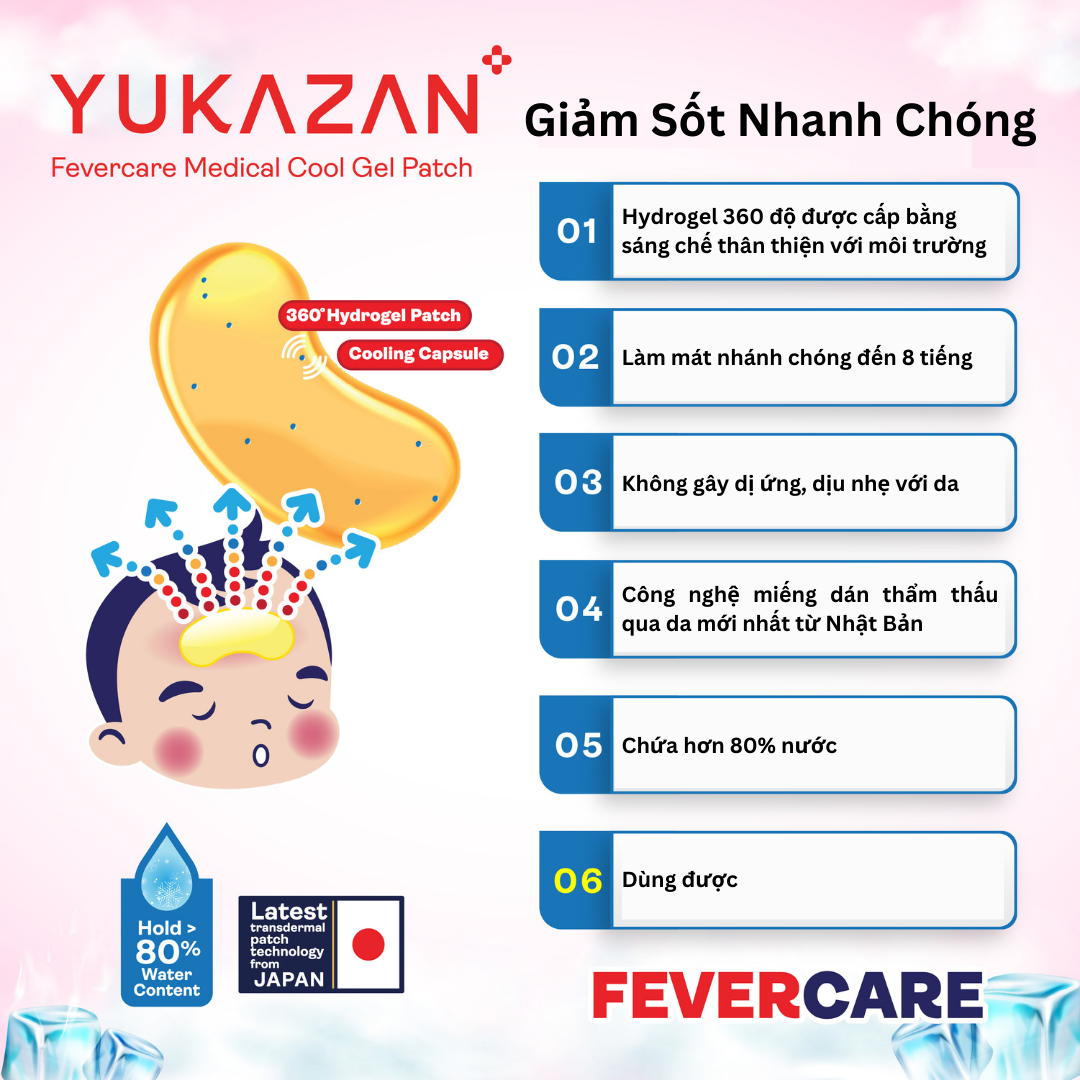Hộp 6 miếng dán hạ sốt Yukazan cho trẻ em - Hạ sốt, giảm nhiệt