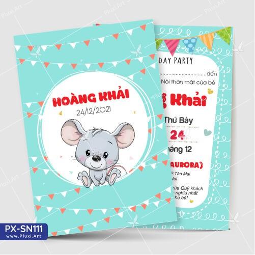 Thiệp thôi nôi – sinh nhật Pluxi bé Trai tuổi Chuột 01