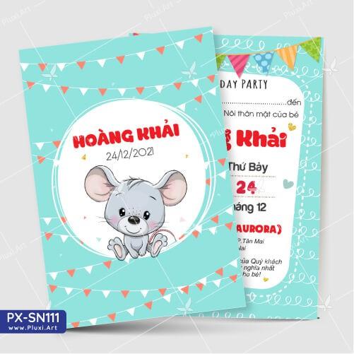 Thiệp thôi nôi – sinh nhật Pluxi Bé Trai Tuổi Chuột PX_SN125