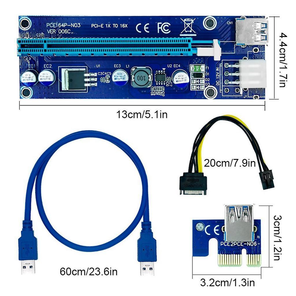 6pcs PCIe Riser Card PCI-E 16x to 1x Powered Riser Adapter Card Set