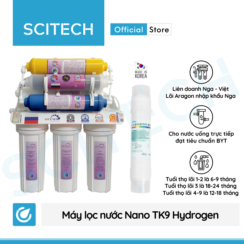 Máy lọc nước Nano TK9 Hydrogen by Scitech (Không dùng điện, không nước thải, tích hợp công nghệ tạo nước ion kiềm) - Hàng chính hãng