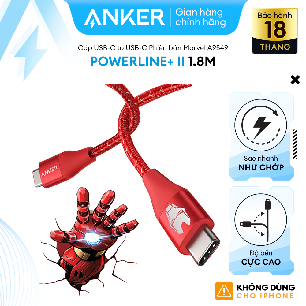 Cáp sạc ANKER PowerLine+ II USB-C TO USB-C dài 1.8M- A9549 - Hỗ trợ sạc nhanh thông qua củ sạc PD hoặc PiQ 3.0