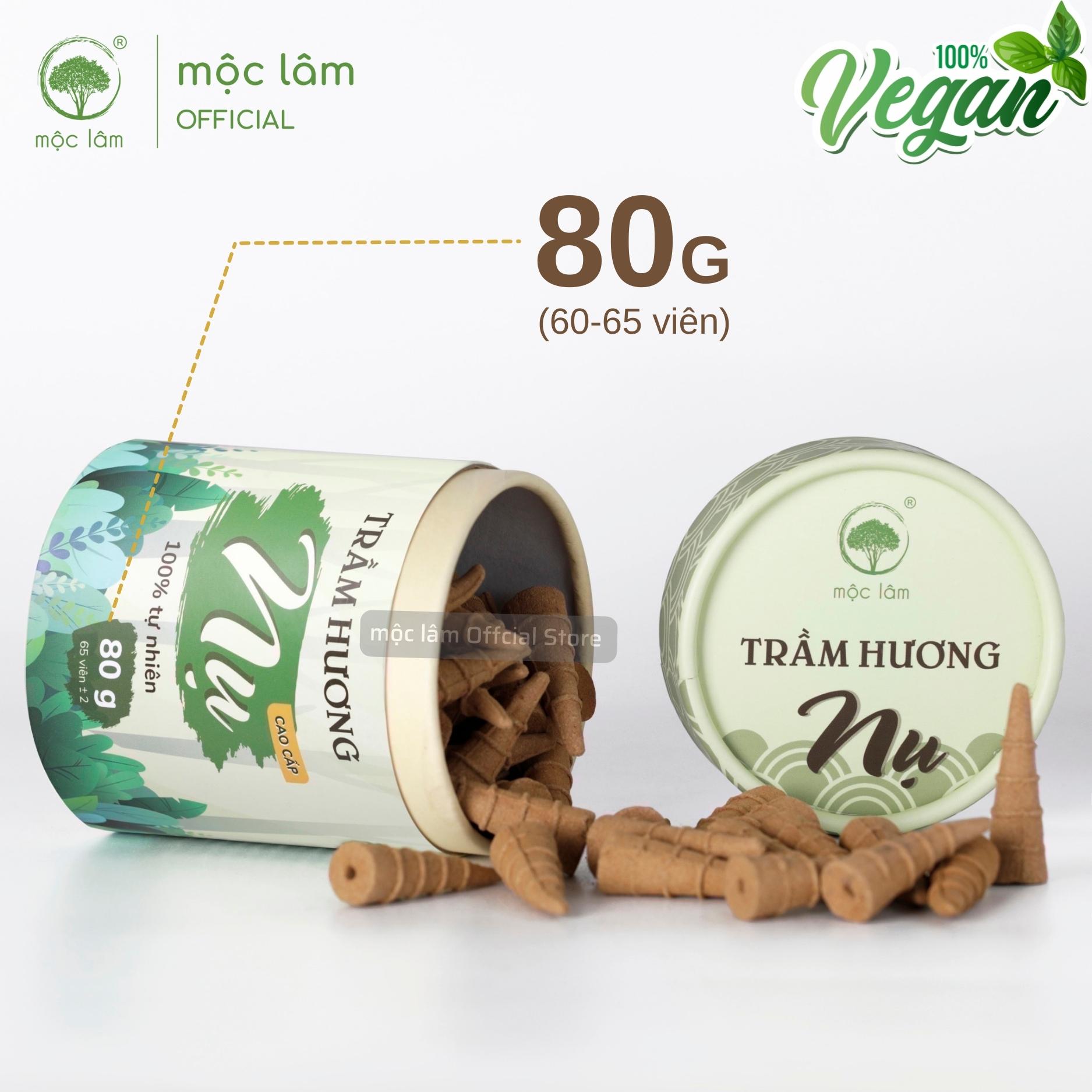 Nhang Nụ Trầm Hương MỘC LÂM - 80g - 65viên - Nhang Trầm Nụ Khói Ngược Cao Cấp Xông Nhà Thanh Tẩy