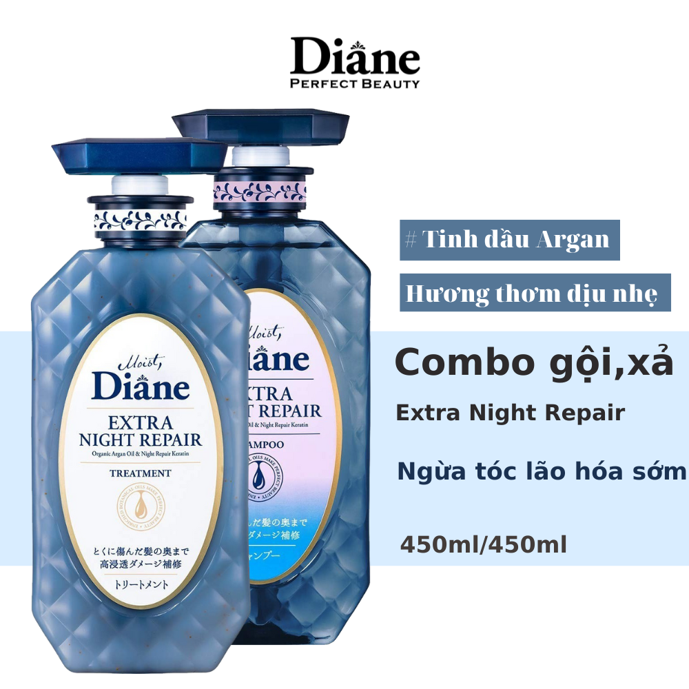 Bộ Đôi Gội Xả Cho Tóc Xơ Gẫy Rụng Moist Diane Extra Night Repair 450mlx2