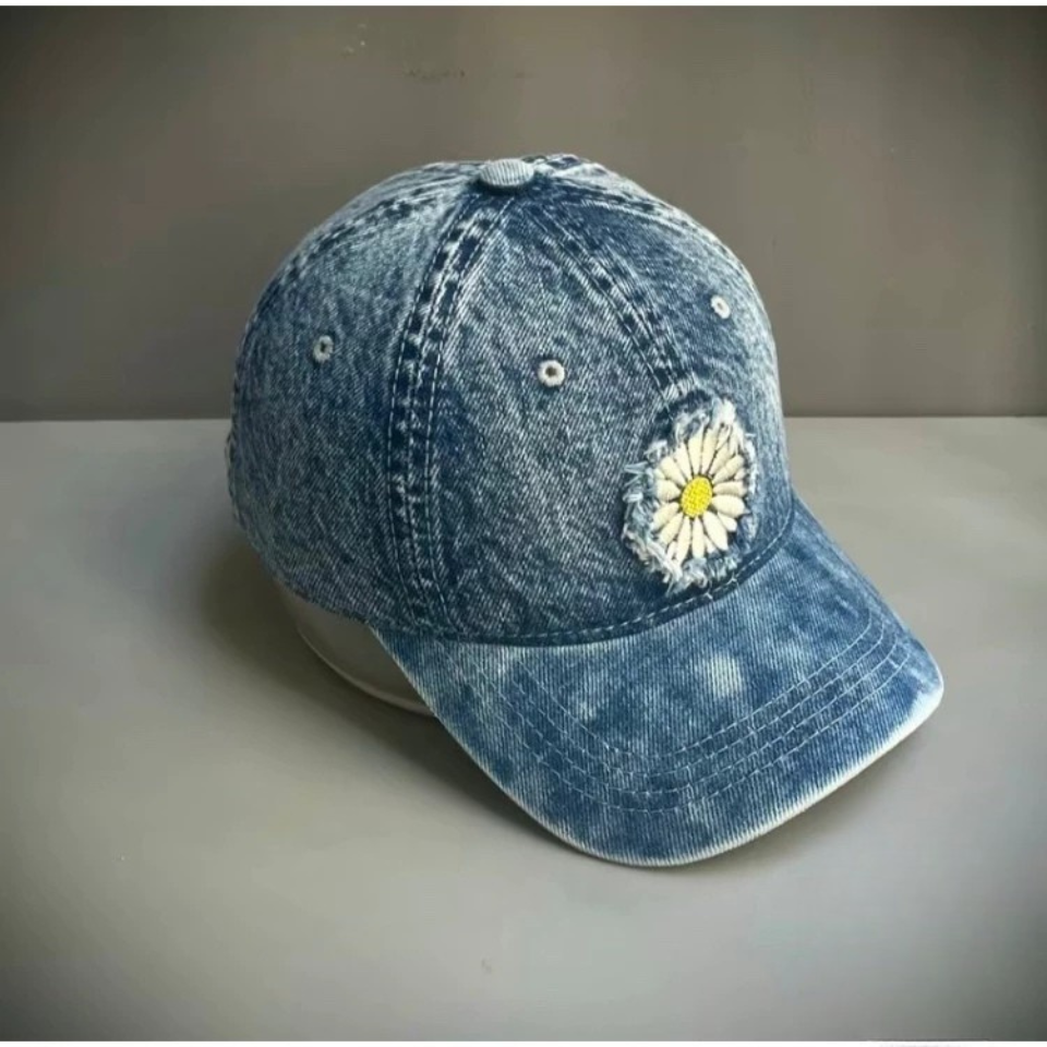 Nón nam nữ, mũ lưỡi trai thêu Hoa Cúc phối vải Jeans đẹp Form chuẩn (Ảnh thật)