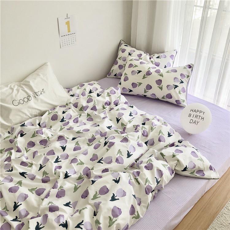 Bộ chăn ga gối Hàn Quốc tulip tím bo chun đủ kích thước
