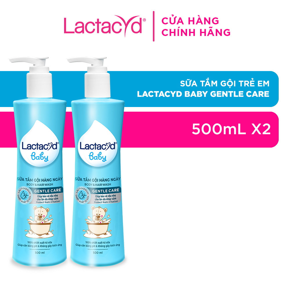 Bộ 2 chai Sữa Tắm Gội Trẻ Em Lactacyd Baby Gentle Care Bảo Vệ Dịu Nhẹ Cho Làn Da Nhạy Cảm 500ml/chai