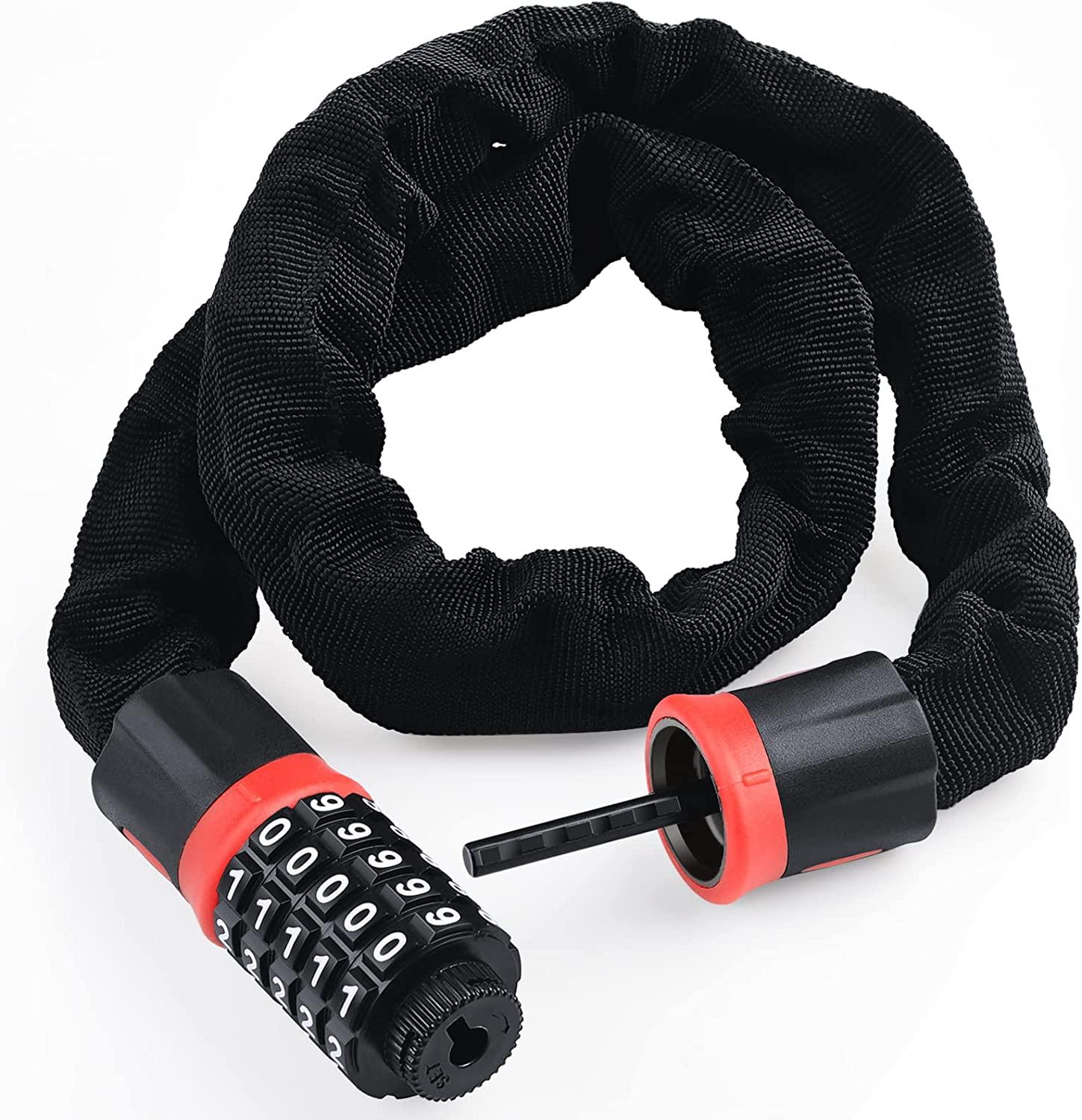 Khóa Xích Mã Xe Đạp, Khóa Xe Đạp 5 Số, Khóa Hợp Kim Kẽm 90cm, Khóa Xích Bảo Mật Cao Cho Xe Đạp, Xe Máy, Xe Scooter - Đỏ