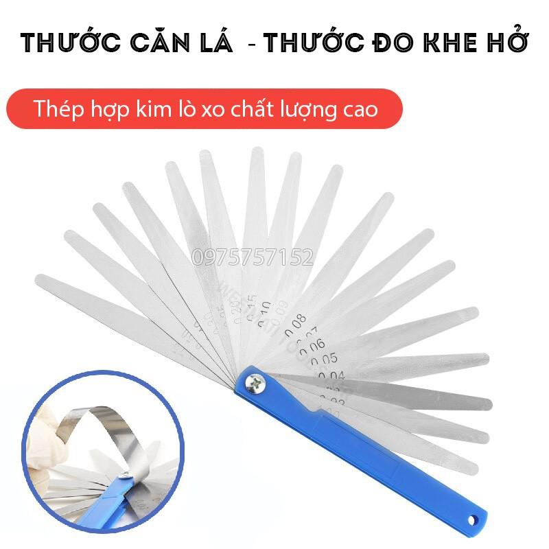 Bộ 17 thanh thước căn lá, thước lá chỉnh cò đo khe hở 0.02-1.00mm dài 100mm, thép lò xo đàn hồi, độ chính xác cao