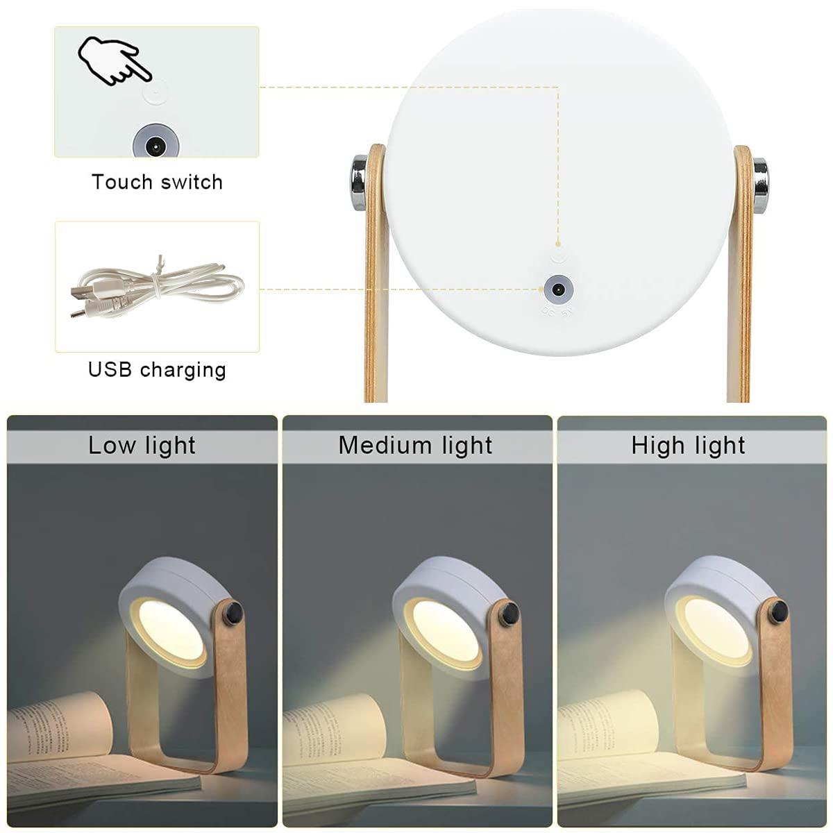 Đèn bàn dẫn sạc USB, đèn bàn 15W Đèn ngủ Đèn cảm ứng, ánh sáng 360 ° Đèn đèn g gấp di động, Tay cầm bằng gỗ Đèn cắm trại Đèn đêm