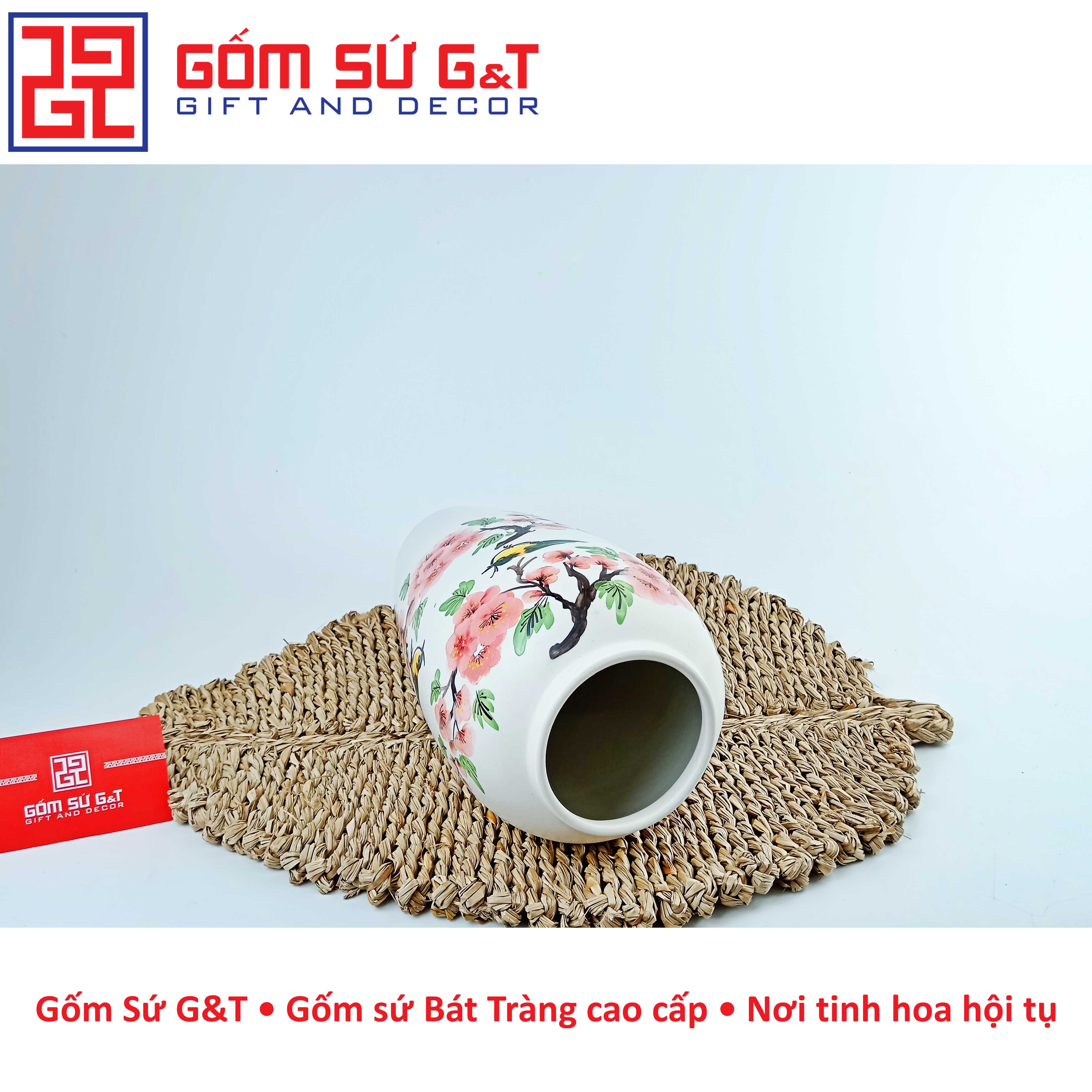 Lọ hoa dáng bom vẽ chim đào Gốm Sứ G&amp;T