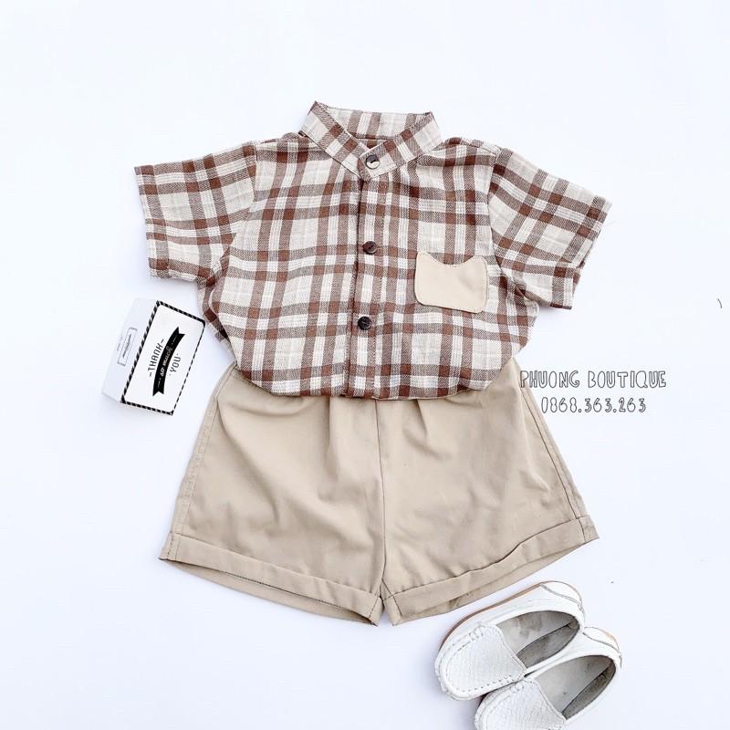 Bộ Đồ Bé Trai hoạ tiết kẻ Phuong Boutique