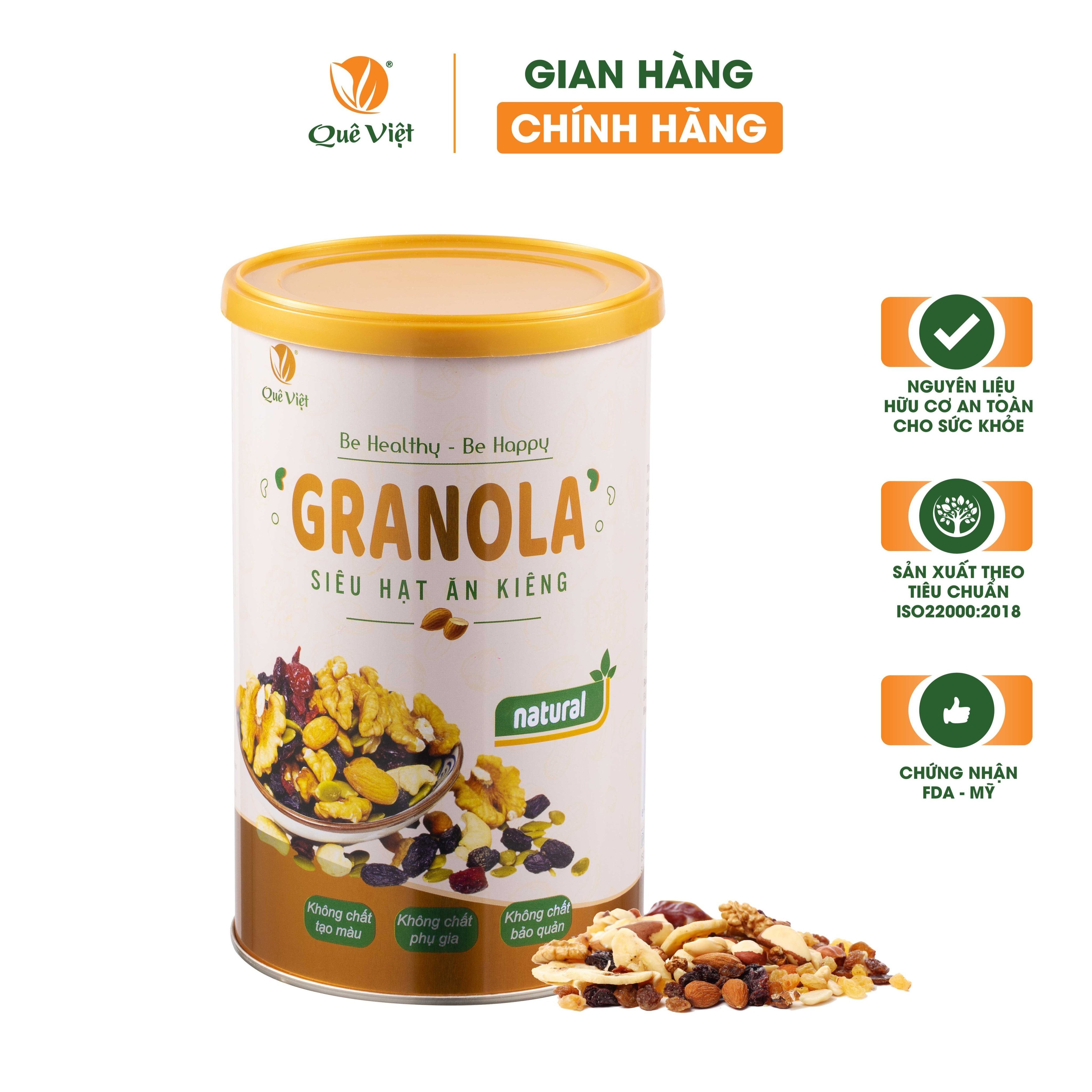 Granola siêu hạt ngũ cốc ăn kiêng Quê Việt, nguyên liệu hữu cơ – 1 hộp x 500g