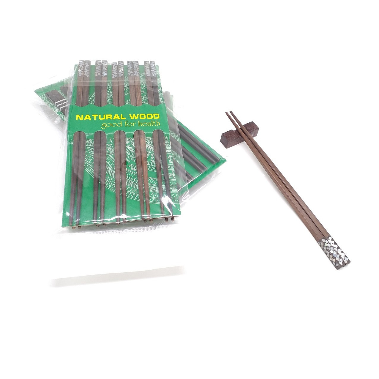 Đũa gỗ Mun Hoa vuông khảm trai 23,5cm-Bộ 5 đôi