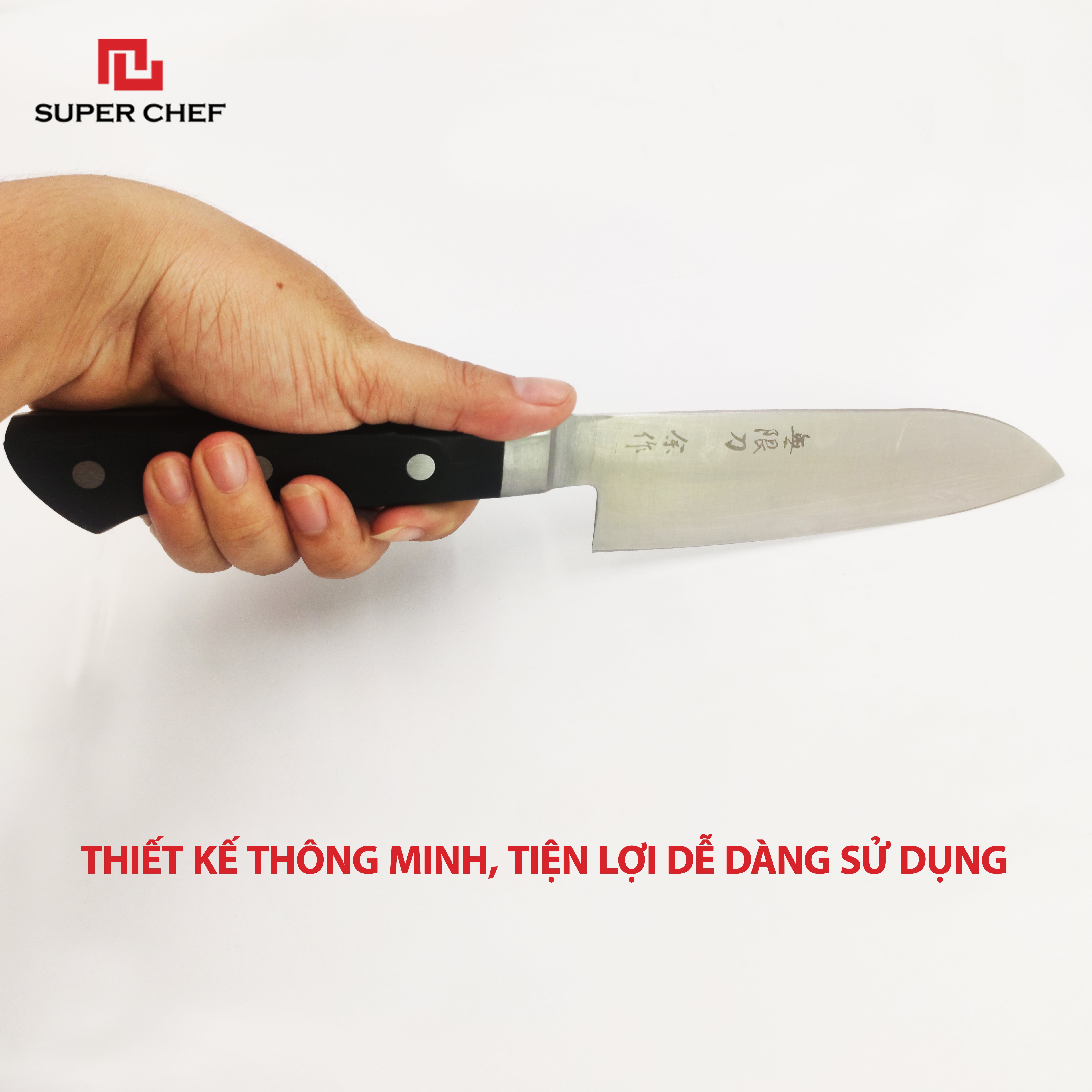 Dao Bếp Ngắn Santoku Chính Hãng Super Chef Công Nghệ Nhật Siêu Sắc Bén, Lâu Cùn, Lưỡi Thép Cao Cấp Không Gỉ Sét , An Toàn Sức Khỏe Siêu Tiện Lợi
