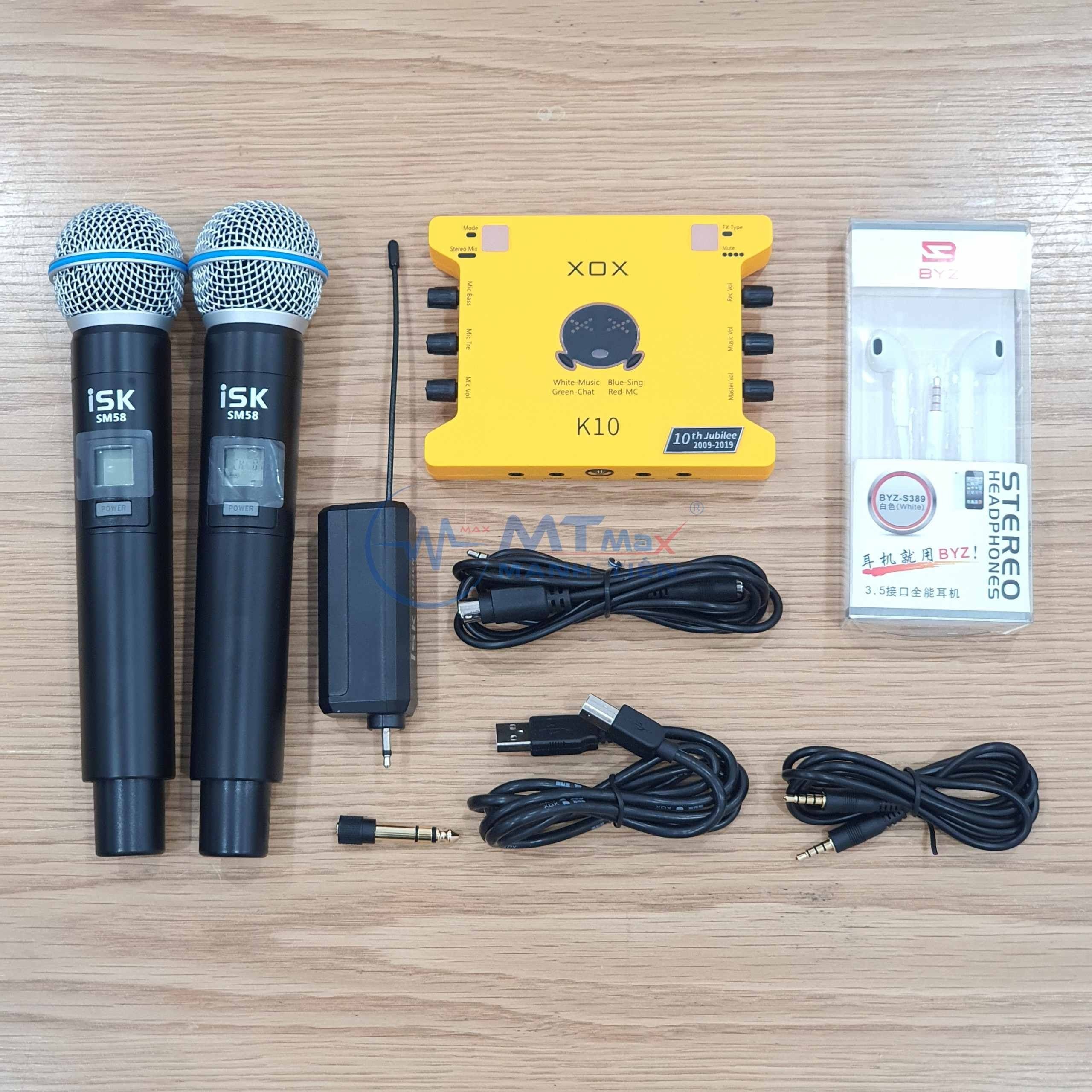 Combo Livestream Sound Card K10 Và Micro ISK SM58 (2 Mic)  Âm Thanh Khá Chân Thực Mượt Giọng Hát Hàng Chính Hãng