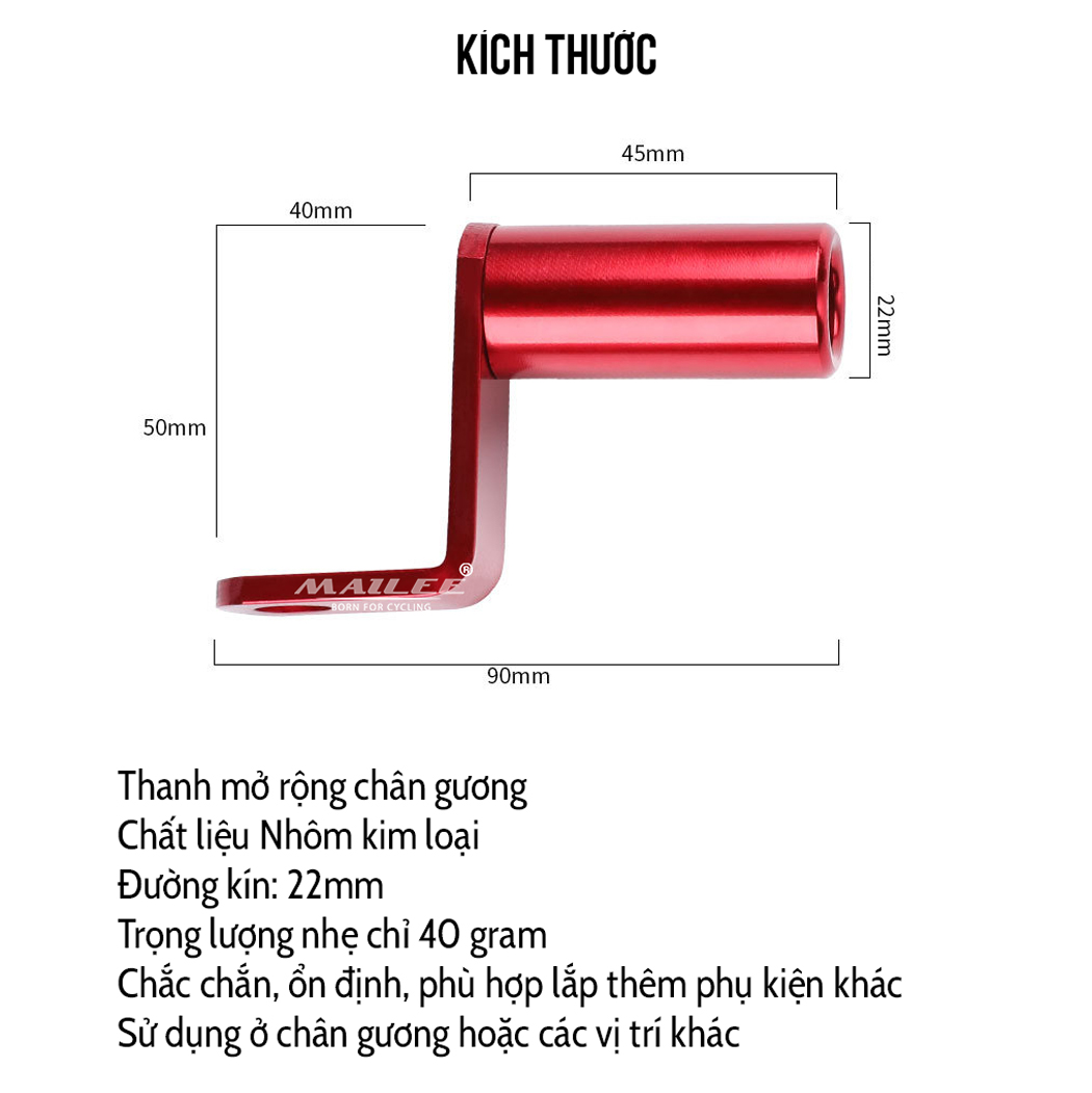 Chân đế mở rộng gắn chân gương chiếu hậu cho xe máy, xe đạp điện, xe gắn máy, xe đạp chất liệu Nhôm gắn thêm phụ kiện đèn xe, còi, kẹp điện thoại Mai Lee