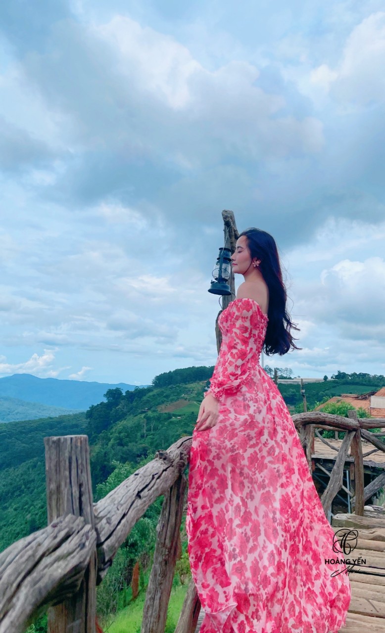 HOANGYEN Đầm maxi đi biển, du lịch dáng dài nhún ngực chất tơ hoa