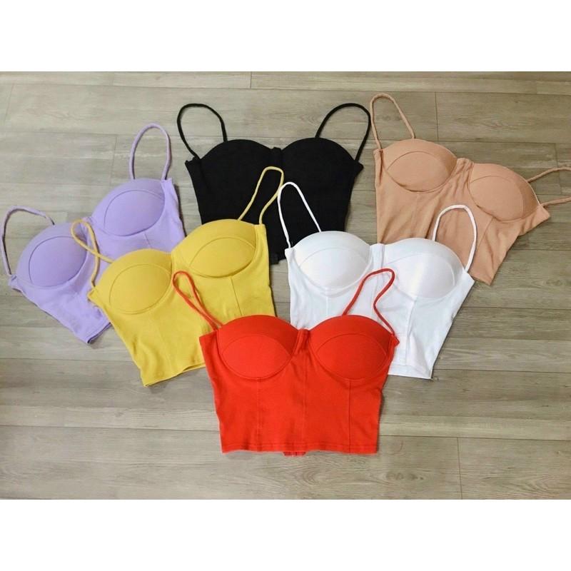 Áo 2 dây kèm mút ngực áo dạng croptop chất thun xịn-T