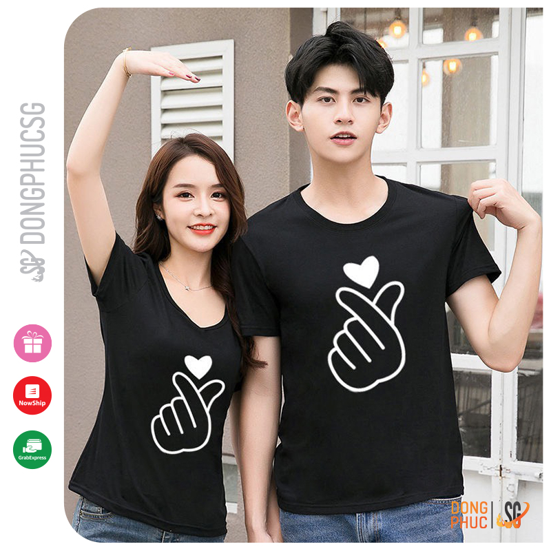 Áo gia đình bắn tim màu đen Đồng phục gia đình 3/4/5 người giá rẻ Thun cotton dày dặn GD402Đ