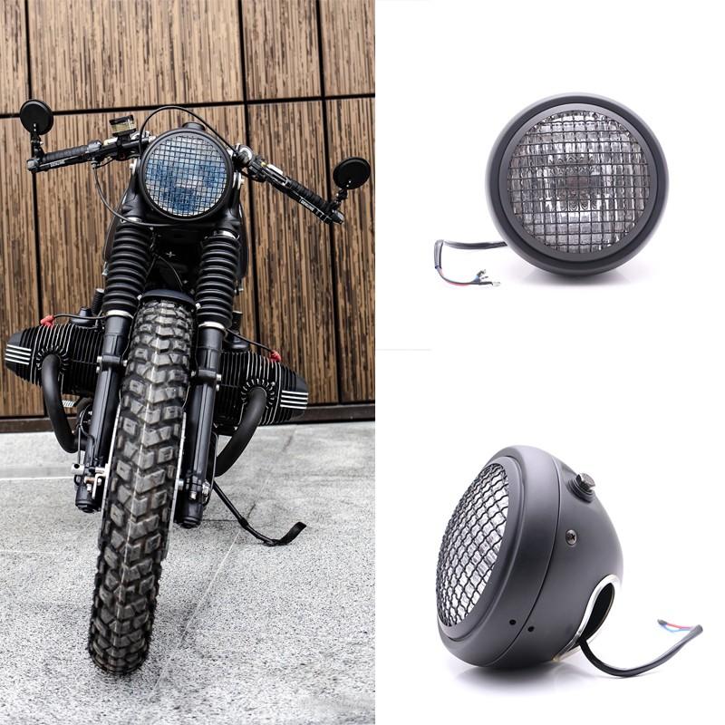 Đèn pha xe máy 12V 5.75 " Metal Grid retro cho Harley Cafe Racer