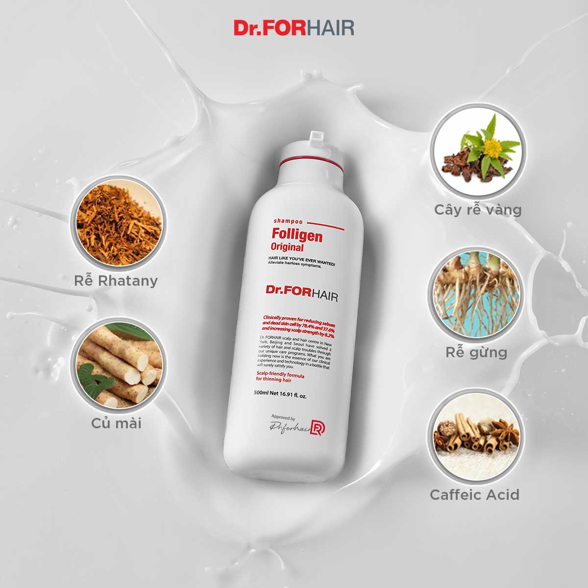 Combo gội xả hỗ trợ mọc tóc phục hồi tóc giảm khô xơ gãy rụng Dr.FORHAIR Folligen Original Shampoo 300ml x Unove Deep Damage Treatment Ex 207ml