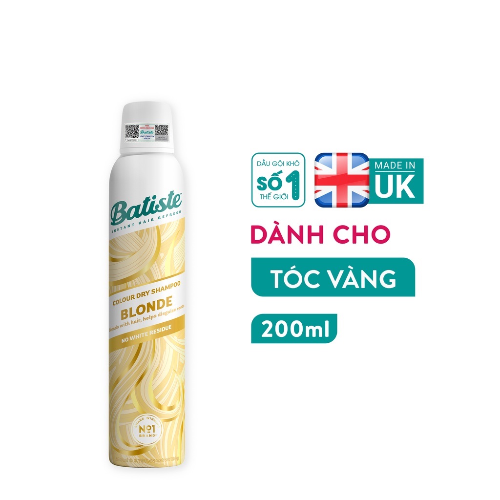 Dầu Gội Khô Dành Cho Tóc Vàng, Tóc Sáng Màu - Batiste Colour Dry Shampoo BLONDE 200ml