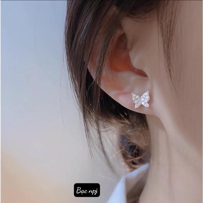 Bông tai hồ điệp dáng nụ đính đá lấp lánh, Hoa tai nữ Bạc Ta - Bạc npj