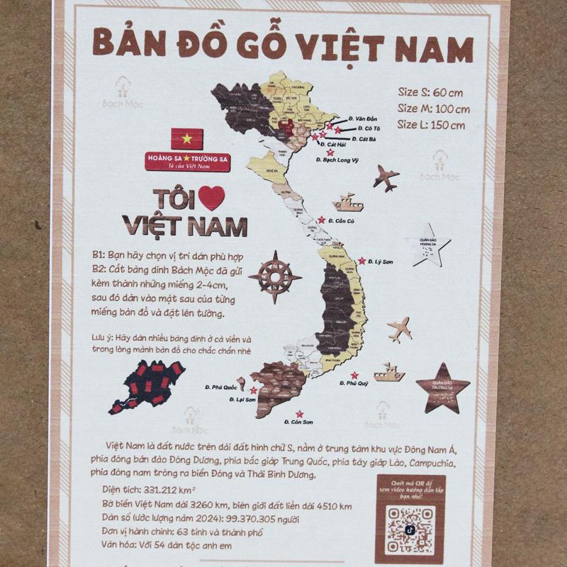 Bộ Tranh Xếp Hình Gỗ Bản Đồ Việt Nam - Size S - 60 x 40 cm - Bách Mộc