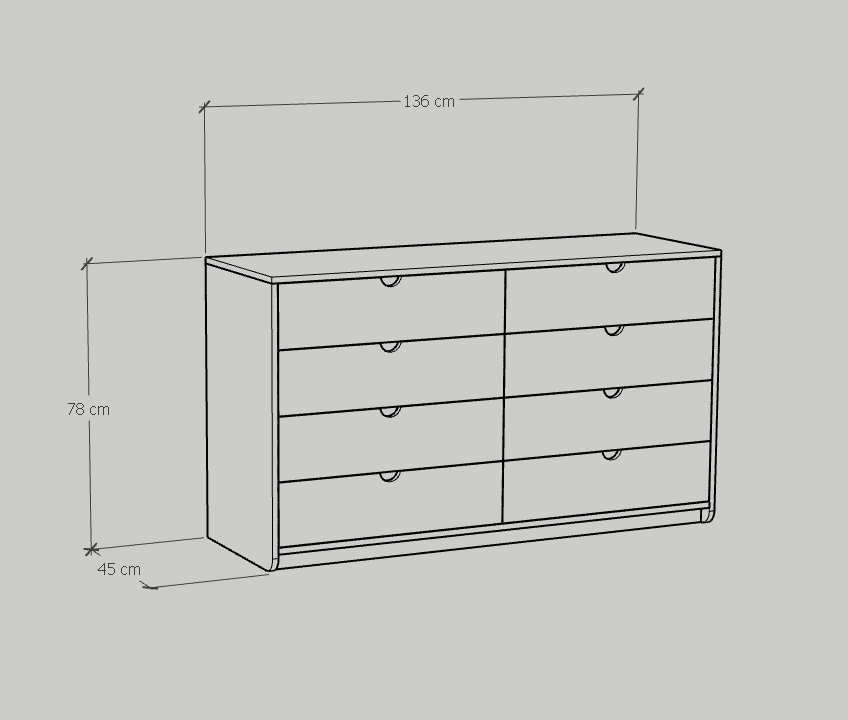 [Happy Home Furniture] CIRCLE, Tủ đựng đồ 8 ngăn kéo, 136cm x 45cm x 78cm ( DxRxC), THK_085