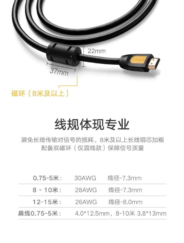 Ugreen UG10130HD101TK 3M màu Vàng Cáp tín hiệu HDMI chuẩn 2.0 hỗ trợ phân giải 4K * 2K 60hz - HÀNG CHÍNH HÃNG