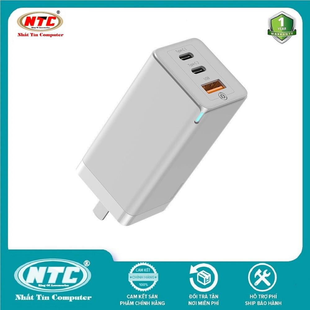 Cốc sạc 3 cổng Baseus BS-C915 GaN Mini Quick Travel Charger 65W GaNFast Dual Type-C + USB QC3.0 - Hàng Chính Hãng