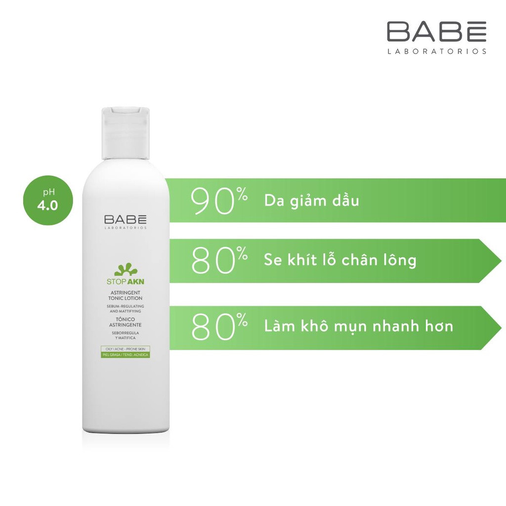 Toner cho da dầu mụn BABE Astringent Tonic Lotion 250ml pH 4 giúp giảm mụn se khít lỗ chân lông