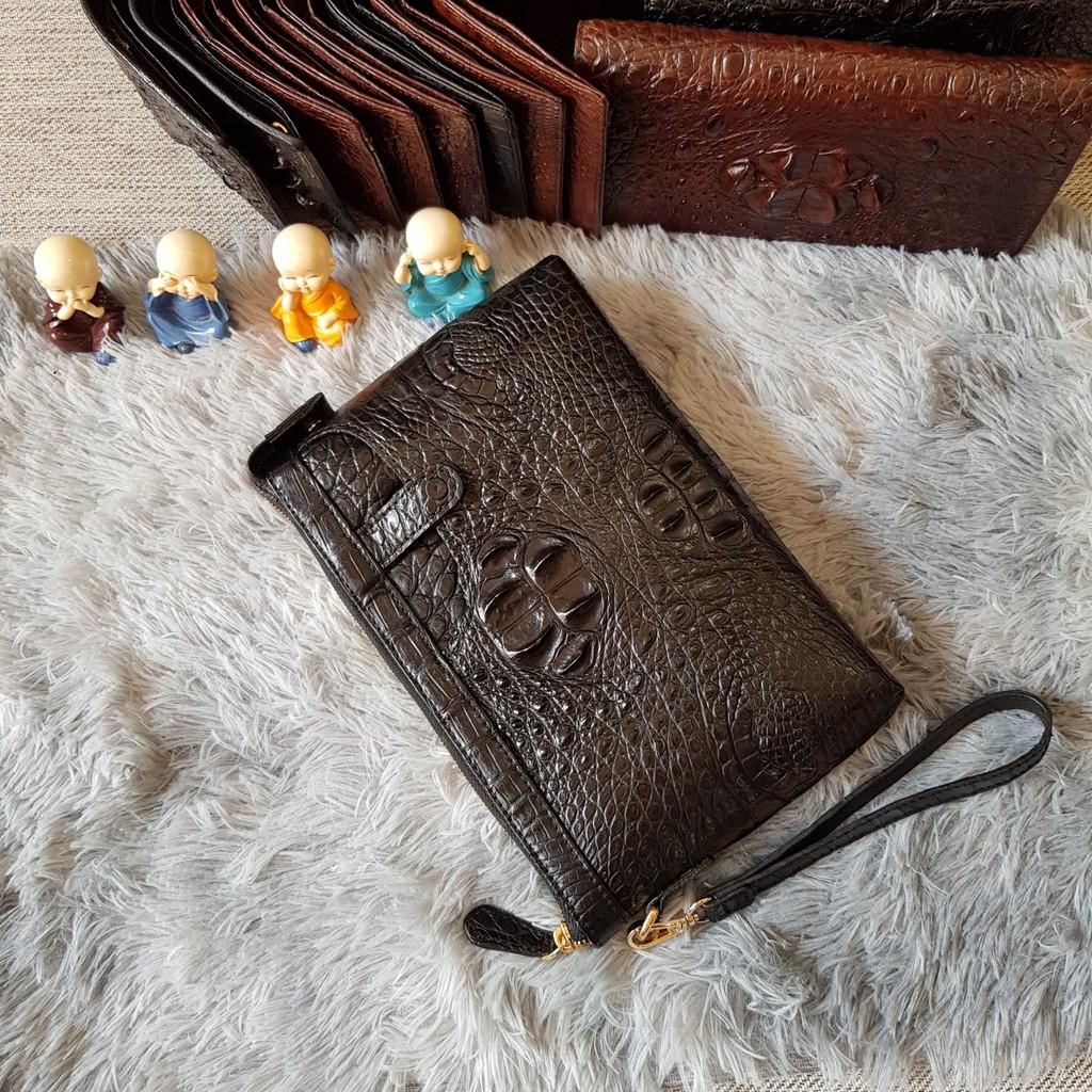 Ví Cầm Tay Da Cá Sấu | Ví Clutch Da Cá Sấu Gù To | Màu Đen | Da Nguyên Tấm