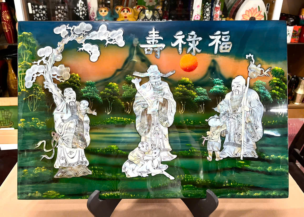Tranh sơn mài - PHÚC LỘC THỌ - Size 40x60 cm - Khảm cừ cao cấp