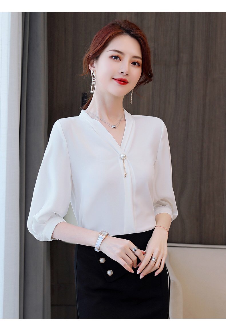 Áo sơ mi nữ cổ dính hạt - NH450